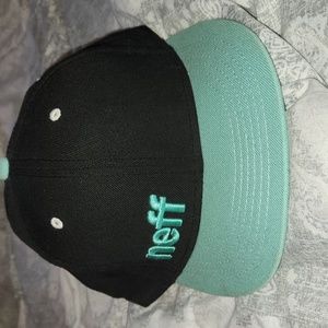 Neff Embroidered Logo Spellout Adjustable Snapback Hat Black And Light Blue
